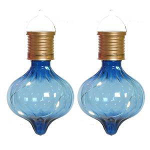 Solar hanglamp bol/peertje - 2x - Marrakech - kobalt blauw - kunststof - D8 x H12 cm