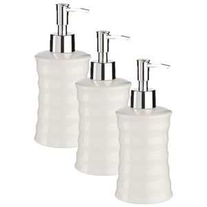 3x stuks zeeppompje/zeepdispenser parelwit keramiek 18 cm