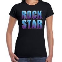 Rockstar fun tekst t-shirt zwart dames - thumbnail