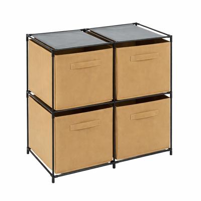 Kastmandjes/opberg mandjes - beige - 4x stuks van 29 Liter - In rekje van 67 x 68 cm