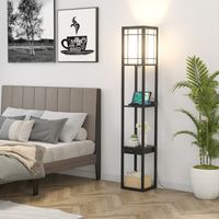 Staande Vloerlamp met Planken en Lade Moderne Staande Vloerlamp voor Woonkamer en Slaapkamer 26 x 26 x 160,5 cm Zwart - thumbnail