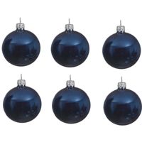 6x Glazen kerstballen glans donkerblauw 8 cm kerstboom versiering/decoratie   - - thumbnail
