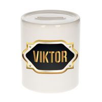 Naam cadeau spaarpot Viktor met gouden embleem - thumbnail