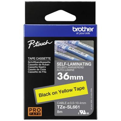 Brother TZESL661 Labeltape zelflaminerend Tapekleur: Geel Tekstkleur: Zwart 36 mm 8 m