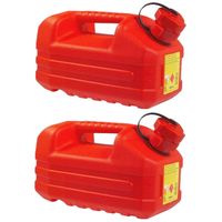 2x stuks kunststof jerrycans 5 liter rood geschikt voor gevaarlijke vloeistoffen L36 x B18 x H18 cm - thumbnail