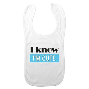 Baby slabbetje - blauw - i know i'm cute - kraam cadeau - slab/morsdoek