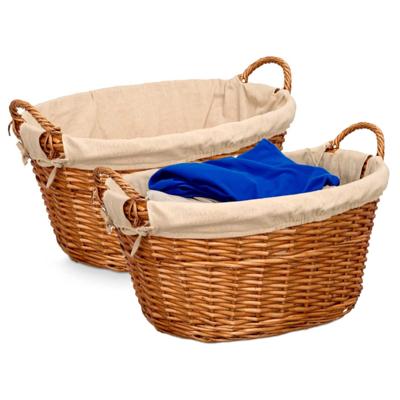 Rieten opberg mand - 2x - gevlochten riet - bruin - 60 x 48 x 35 cm - met hengsels