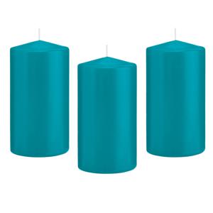 Cilinderkaars/stompkaars - 10x - turquoise - 8 x 15 cm - 69 branduren