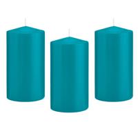 Cilinderkaars/stompkaars - 10x - turquoise - 8 x 15 cm - 69 branduren - thumbnail