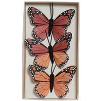 Decoris decoratie vlinders op draad - 3x - rood - 8 x 6 cm - Hobbydecoratieobject - thumbnail
