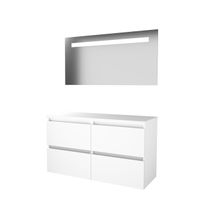 Basic-Line Economic 46 badkamermeubelset - 120x46cm - greeploos - 4 lades - wastafelblad - Spiegel - geintegreerde LED verlichting - MDF lak Ice White 1813471