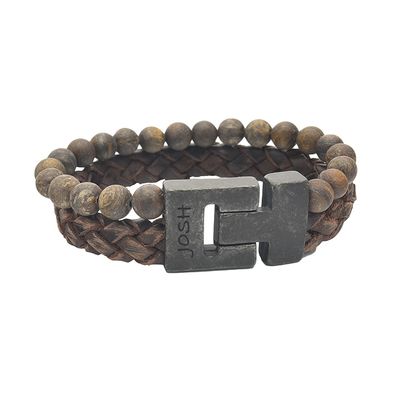 JOSH Heren Leren Armband met Natuursteen Bruin | 24981-BRA