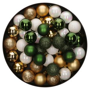 42x Stuks kunststof kerstballen mix wit/goud/donkergroen 3 cm