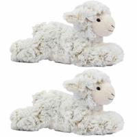 Pluche schaap/lammetje knuffel liggend - Set van 2x stuks - 22 cm - Boerderij knuffelbeesten