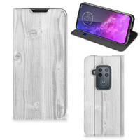 Motorola One Zoom Book Wallet Case White Wood