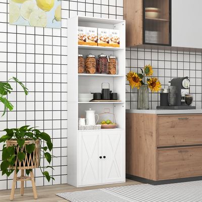 180 cm Vrijstaande Boekenkast Opbergmeubel met 6 Planken 2-Deurskast Multifunctionele Displayplank met Verstelbare Plank Wit