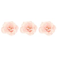 3x Kerst hangdecoratie op clip roze bloempje/roosje 12 cm   -