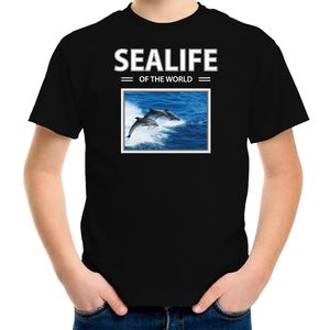 Dolfijn t-shirt met dieren foto sealife of the world zwart voor kinderen XL (158-164)  -