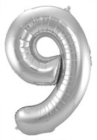 Zilveren Folieballon Cijfer 9 - 86 cm - thumbnail