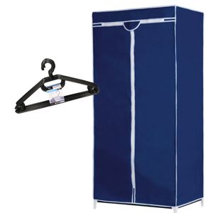 Set van mobiele opvouwbare kledingkast met blauwe hoes 160 cm en 10x plastic kledinghangers zwart