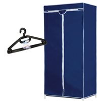 Set van mobiele opvouwbare kledingkast met blauwe hoes 160 cm en 10x plastic kledinghangers zwart