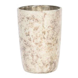 Clayre & Eef Theelichthouder Ø 6x9 cm Beige Glas Rond Waxinelichthouder Beige Waxinelichthouder