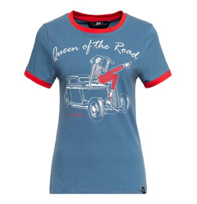 Queen Kerosin Queen of the Road Contrast Shirt Blue-XS