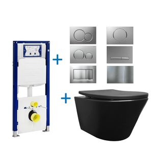 Geberit UP320 Toiletset Wiesbaden Vesta Junior Rimless Mat Zwart Set74 met Sigma Drukplaat