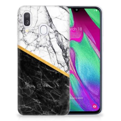 Samsung Galaxy A40 | TPU | Siliconen hoesje | Marmer Wit Zwart - Origineel Cadeau Man