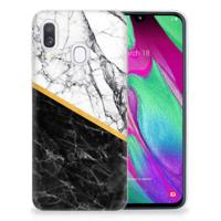 Samsung Galaxy A40 | TPU | Siliconen hoesje | Marmer Wit Zwart - Origineel Cadeau Man