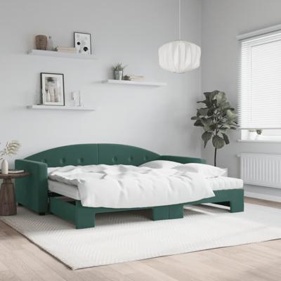 Slaapbank onderschuifbed matrassen 90x200cm fluweel donkergroen