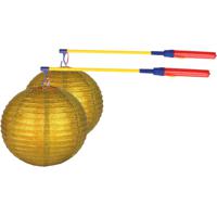 Set van 2x stuks Gouden lampionnen 25 cm met lampionstokjes