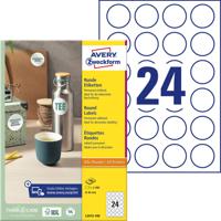 Avery-Zweckform L3415-100 Universele etiketten Ø 40 mm Papier Wit 2400 stuk(s) Permanent hechtend Inkjet, Laser (zwart/wit), Laser (kleur), Kopiëren - thumbnail