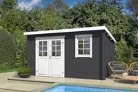 Outdoor Life Amira Blokhut 400x295 cm 28 mm vuren Carbon Grey-Wit gecoat- Lessenaarsdak- - Outdoor Life