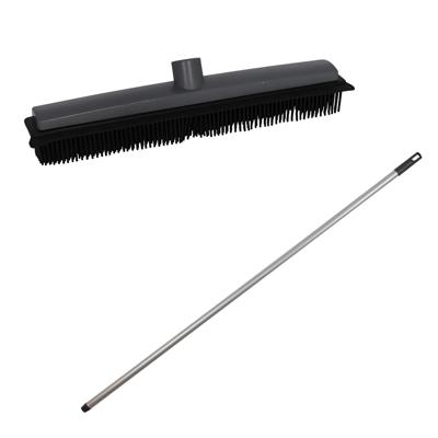 Bezemsteel en Bezemkop - L120 cm - rubber/metaal - grijs - schoonmaken - binnen