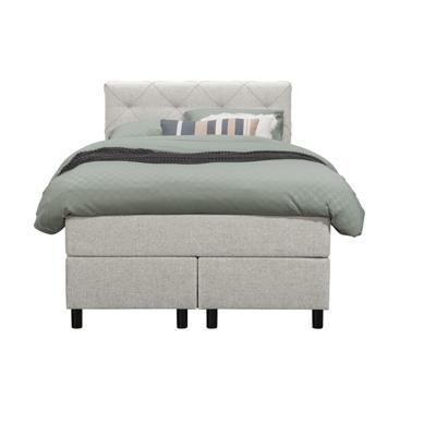 Leen Bakker - Boxspring Liv Geruit - Ecru - 120x200 Cm - Ronde Poot - Stof - Crème