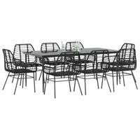 9-delige Tuinset poly rattan glas zwart