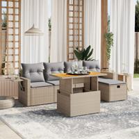 6-delige Loungeset met kussens poly rattan beige