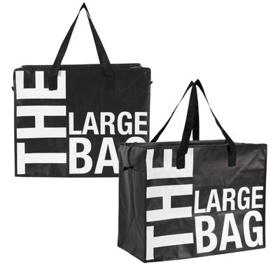 Boodschappentas / opbergtas XXL - 2x - 90 liter - shopper - mega/ jumbo tas - zwart - 55 x 55 x 30 c