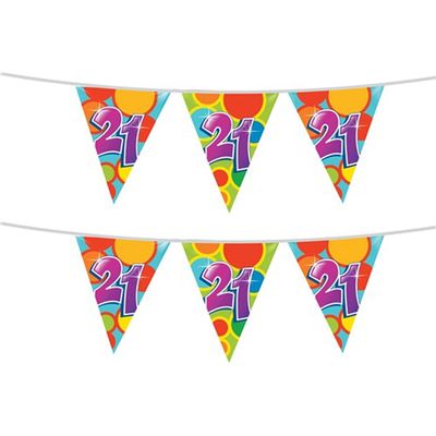 2x stuks leeftijd verjaardag thema vlaggetjes 21 jaar plastic 10 meter