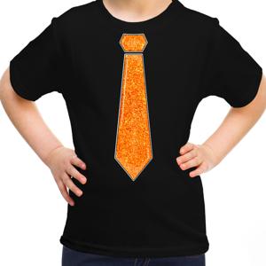 Verkleed t-shirt voor kinderen - glitter stropdas - zwart - meisje - carnaval/themafeest kostuum