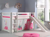 Bed ALIZE met glijbaan 90x200 cm witte pijnboom tent Princess - thumbnail