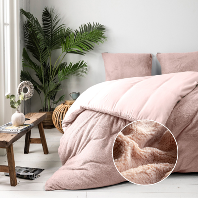 Dekbedovertrek Teddy - Tweepersoons (200x200 Cm) - Roze Microvezel Teddy - Effen - Fresh And Co - Dekbed-Discounter.nl
