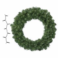 Groene kerstkrans/dennenkrans/deurkrans 50 cm inclusief helder witte verlichting   -