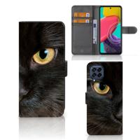 Samsung Galaxy M53 | Telefoonhoesje | Met pasjeshouder | Zwarte Kat