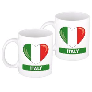 2x stuks hartje vlag Italie mok / beker 300 ml