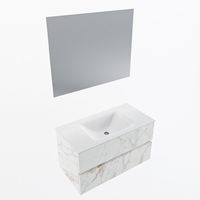 MONDIAZ VICA 90cm badmeubel onderkast Carrara 2 lades. Wastafel CLOUD midden zonder kraangat, kleur Talc met spiegel LED. - thumbnail