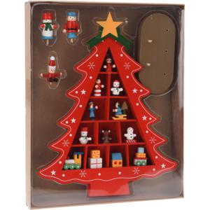 Decoratie kerstboompje - rood - met ornamenten - H30,5 cm - hout