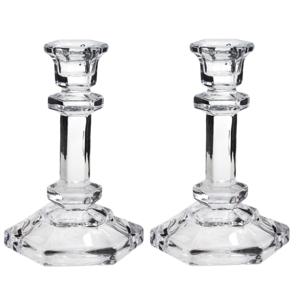 Kaarsen kandelaar - Set van 2x stuks - 9.5 x 14 cm - decoratief glas - dinerkaarsen standaard - houd