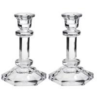 Kaarsen kandelaar - Set van 2x stuks - 9.5 x 14 cm - decoratief glas - dinerkaarsen standaard - houd